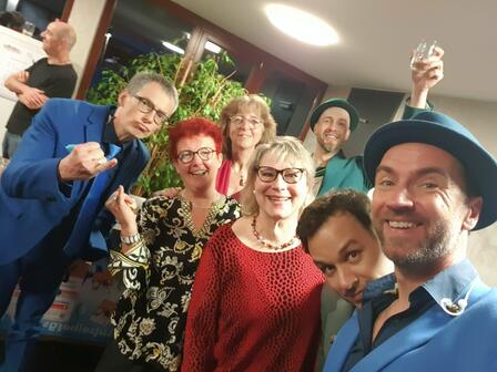 Wir mit den Stars von Maybebop: Oliver Gies, Lukas Teske, Jan Bürger u. Christoph Hiller (von links)